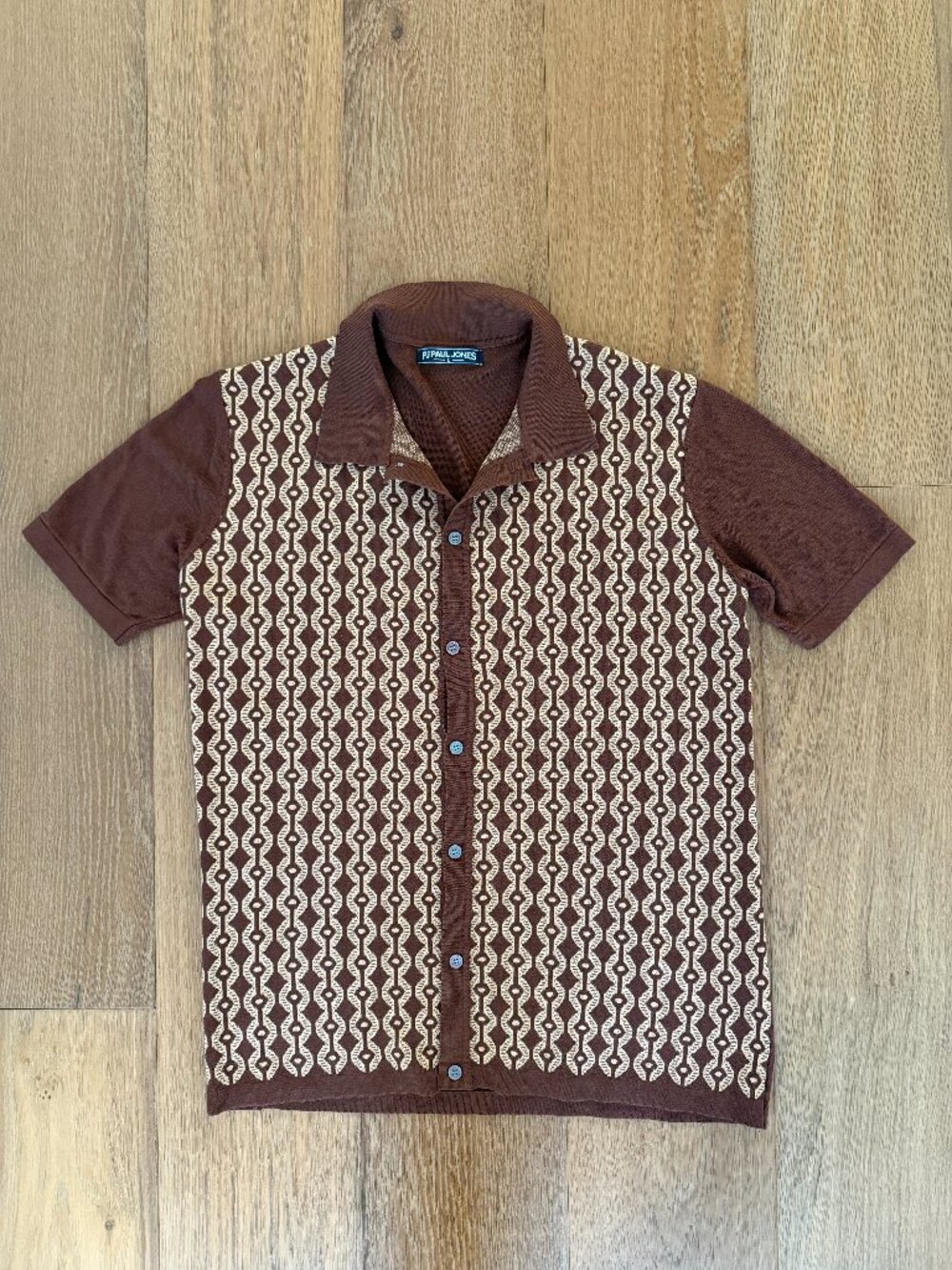 PJ Paul Jones Men's Brown Tan Vintage Inspired Geometric Button Shirt Size Large